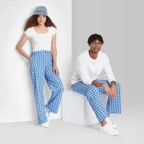 Wild Fable High Rise Wide Leg Pants Blue and White Floral Print Size XXL NWT - Picture 1 of 6